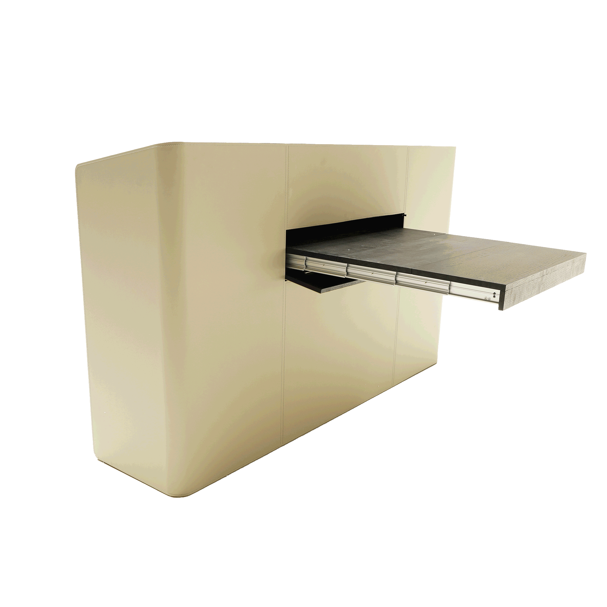 Hidden Dining Table in a Saddle Leather Sideboard Black and Grey MLL-CUS24 -  Sideboards - ebarza Furniture UAE | Shop Modern Furniture in Abu Dhabi & Dubai - مفروشات ايبازرا في الامارات | تسوق اثاث عصري وديكورات مميزة في دبي وابوظبي