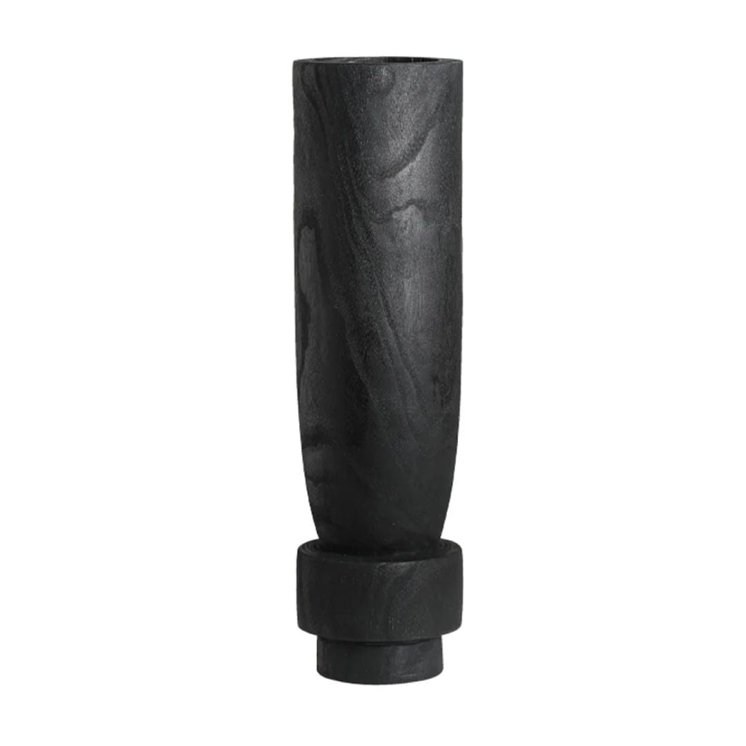 Tall black wooden vase from BEACON Holy Grail collection, model FB-MC24005A, featuring a sleek, modern design.