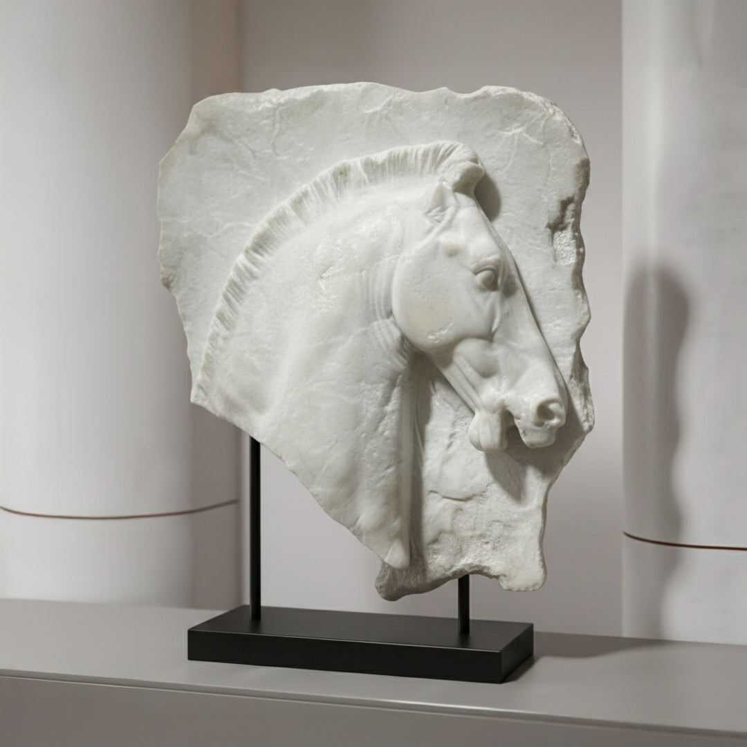 Horse head plaque ornament from BEACON, a detailed horse head figurine for home decor, crafted as a decorative wall ornament.