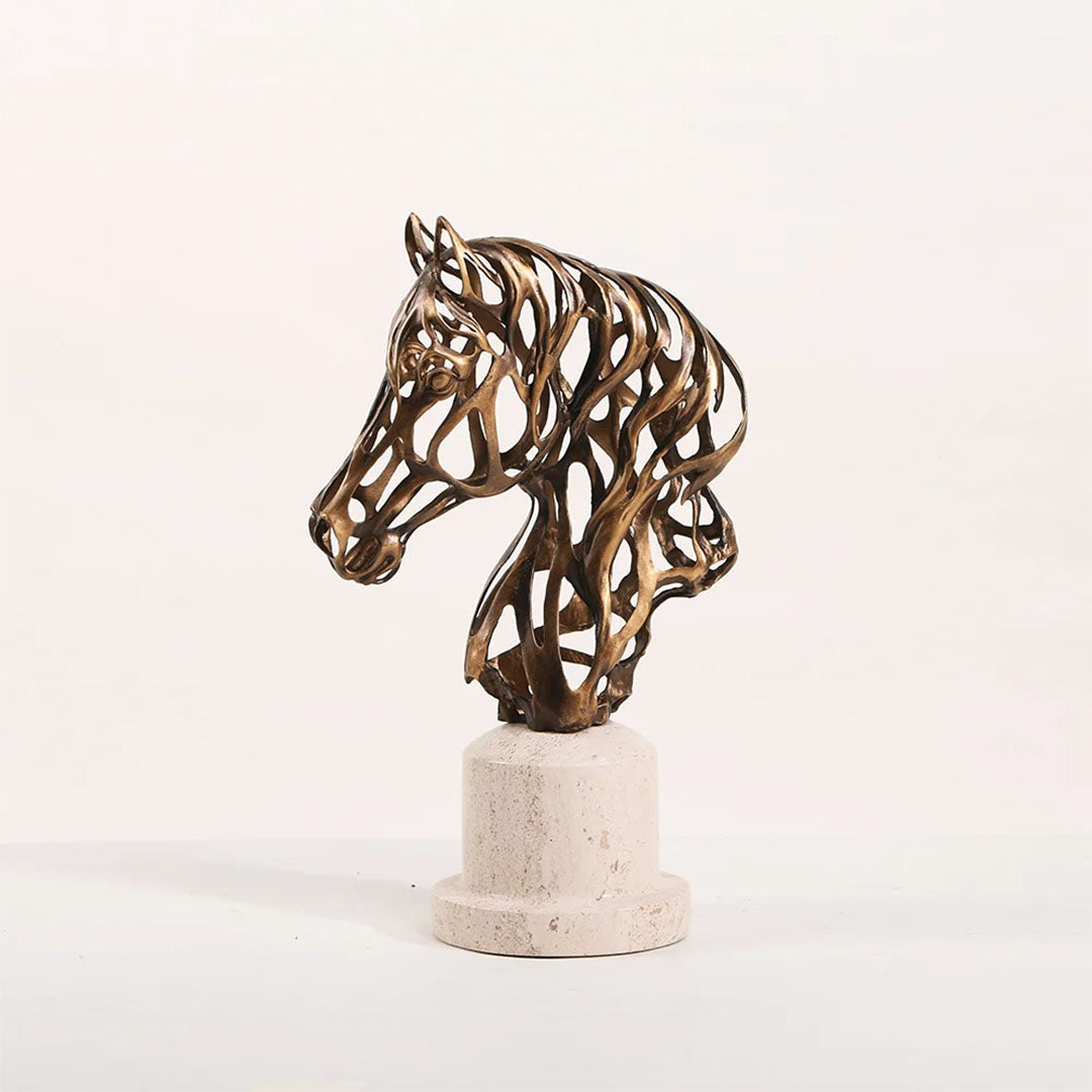 Beige horse head sculpture, decorative horse figurine for home decor, detailed horse head statue by BEACON.
