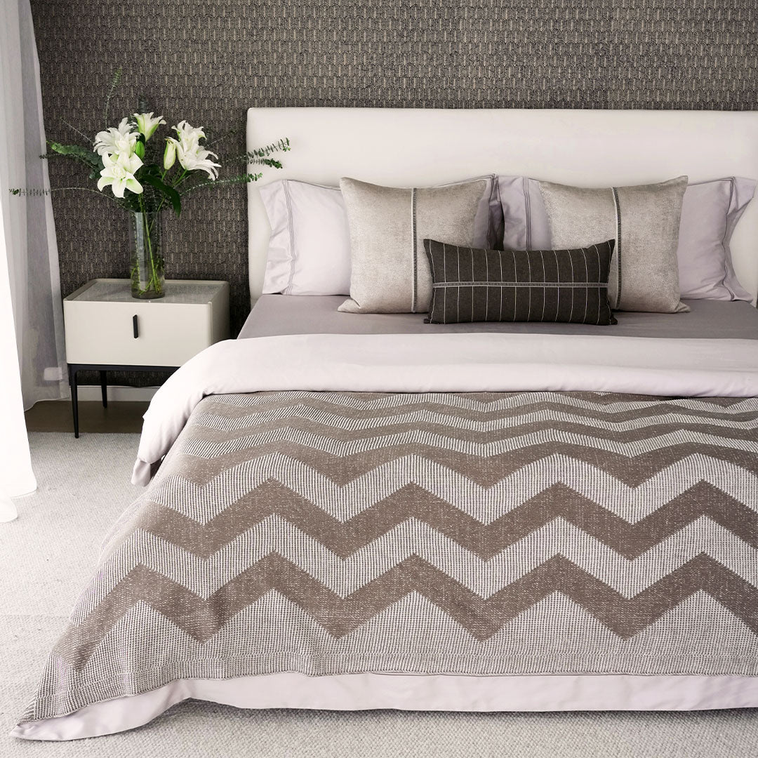 Ilse bedding set by BEACON featuring a stylish, soft fabric with floral pattern in neutral tones for a cozy bedroom look.