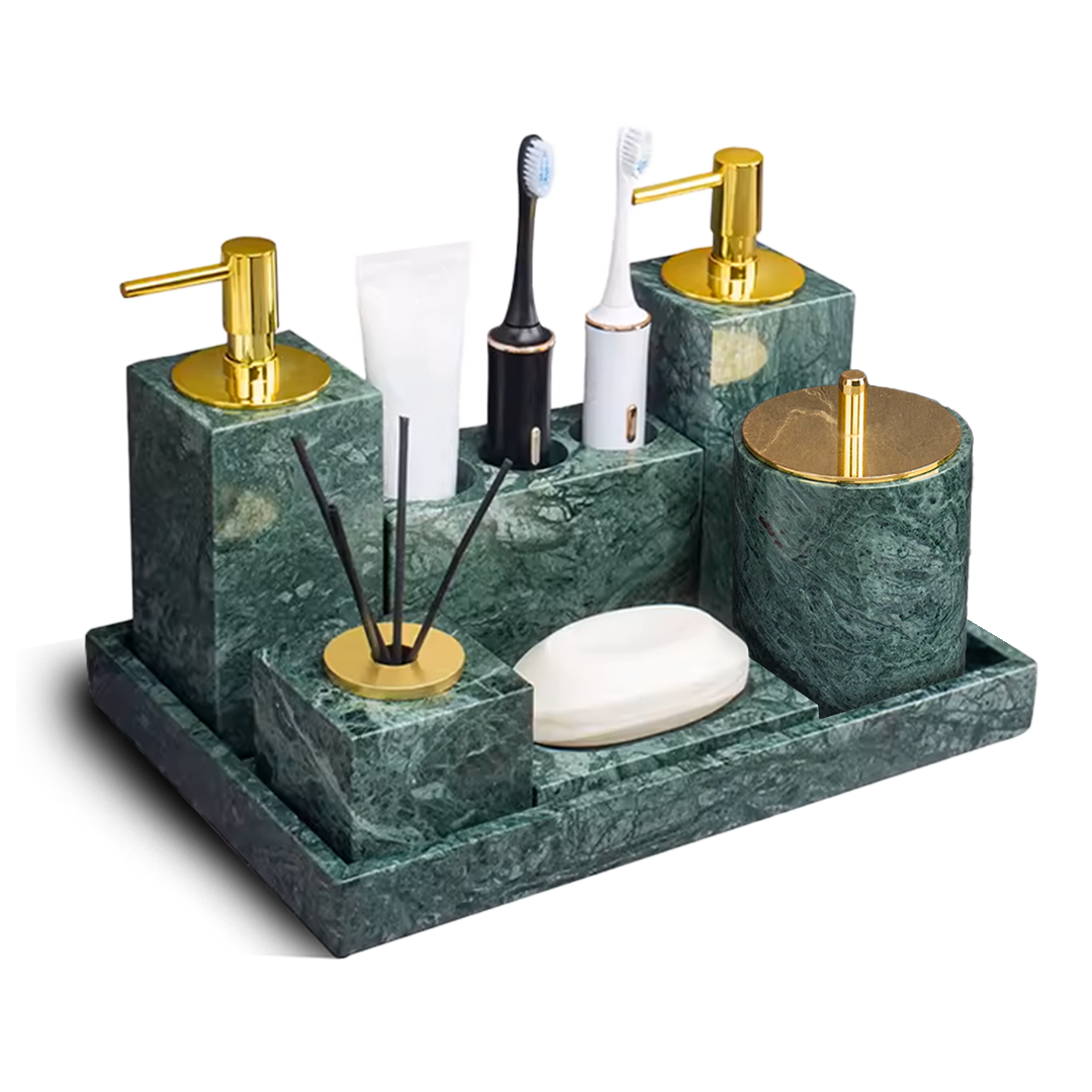 Indian green marble table clock by BEACON featuring a polished round design and elegant time display.