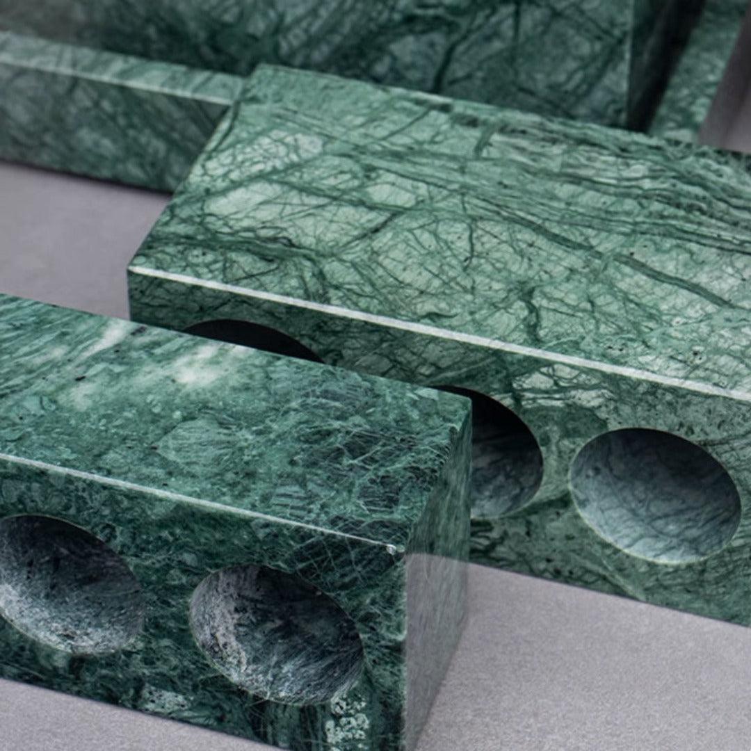 Indian Green Marble three-hole toothbrush holder from BEACON, stylish bathroom accessory with durable marble design.