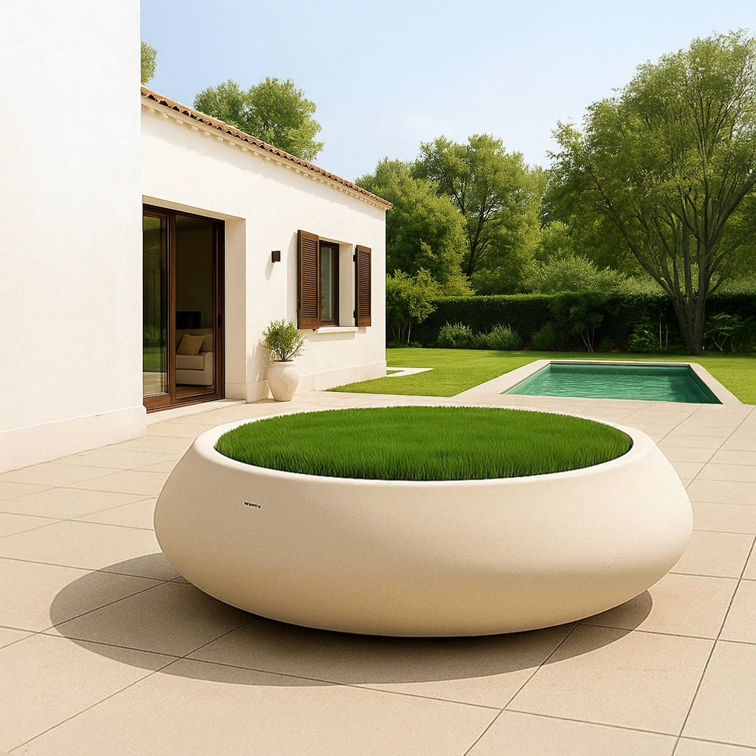 Indoor/Outdoor Beige Plant Pot D200cm XK-0001B-Beige -  Planter Boxes - ebarza Furniture UAE | Shop Modern Furniture in Abu Dhabi & Dubai - مفروشات ايبازرا في الامارات | تسوق اثاث عصري وديكورات مميزة في دبي وابوظبي