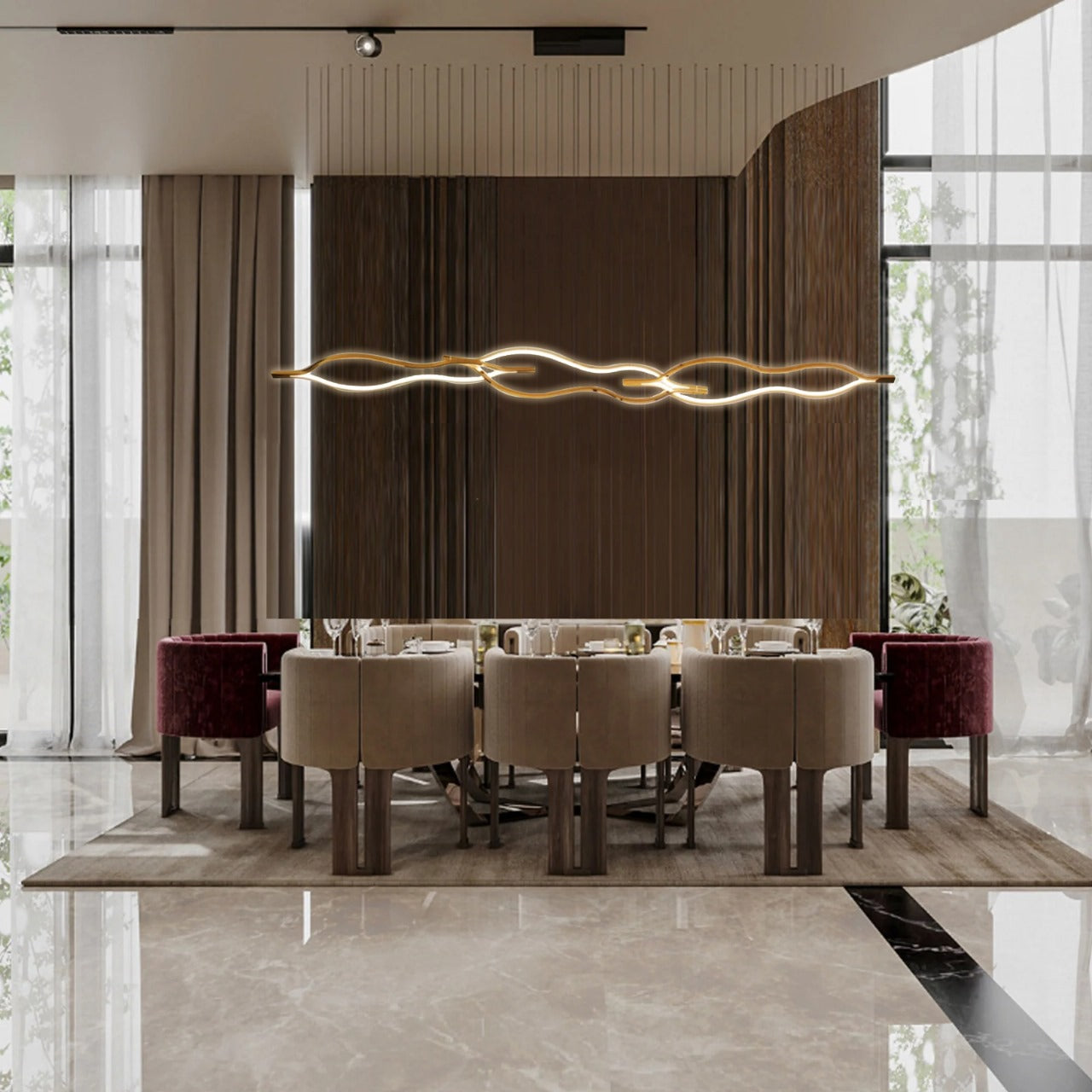 Infinity Orbit stainless steel pendant lamp by BEACON, featuring a modern, spherical design perfect for contemporary interior lighting.