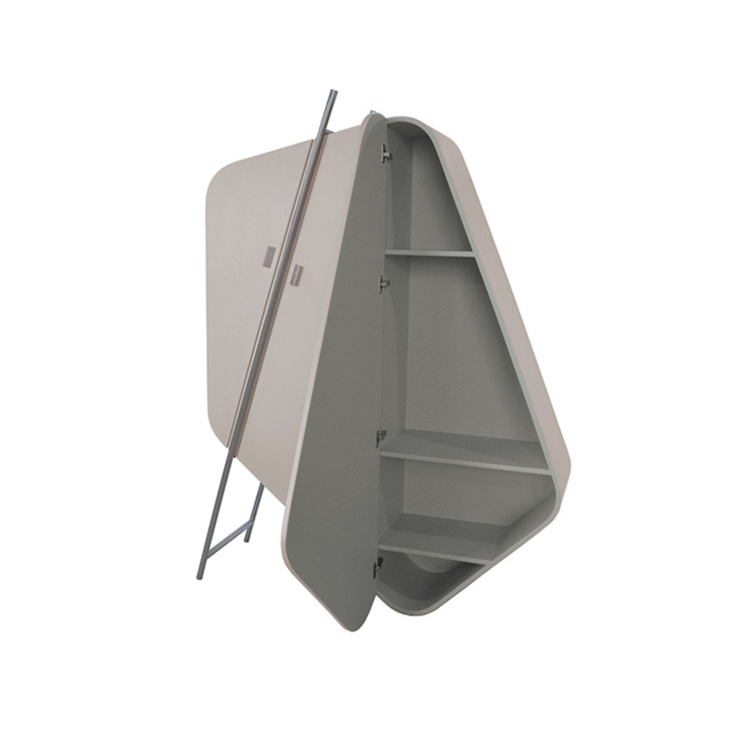 Irregular-shaped Mycroft gray saddle leather and stainless steel highboard sideboard cabinet by BEACON, modern storage unit.