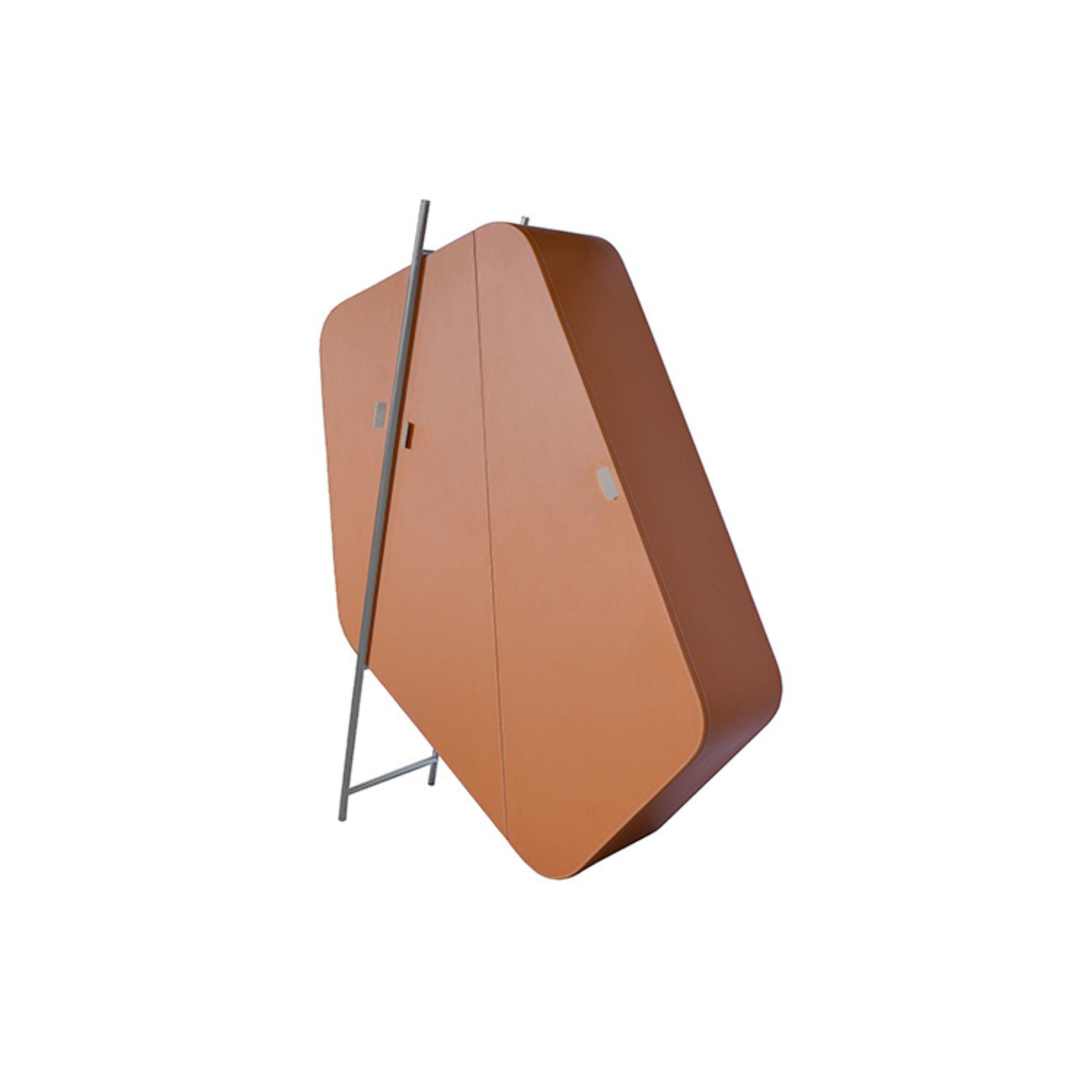 Irregular shape highboard sideboard in orange saddle leather with stainless steel accents by BEACON, TGDG, model MLL-T45.