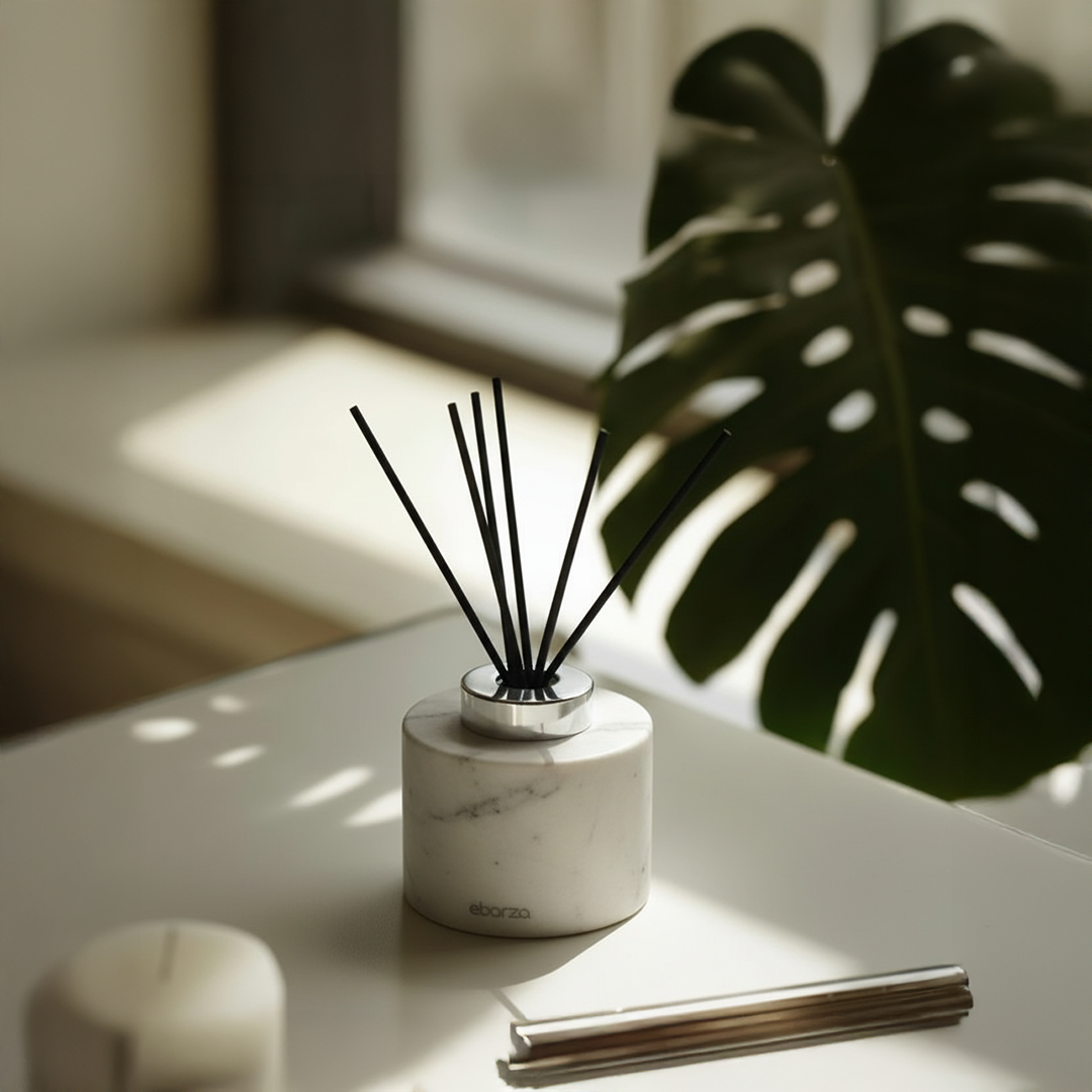 Jazz White Marble Circular Incense Dispenser (Silver Accessories) KXP880B -  Stick Diffusers - ebarza Furniture UAE | Shop Modern Furniture in Abu Dhabi & Dubai - مفروشات ايبازرا في الامارات | تسوق اثاث عصري وديكورات مميزة في دبي وابوظبي