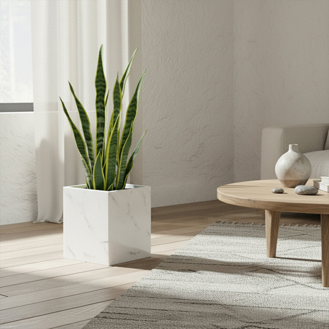 Jazz white marble garbage bin and planter box, bathroom accessory by BEACON, stylish and durable with polished finish.