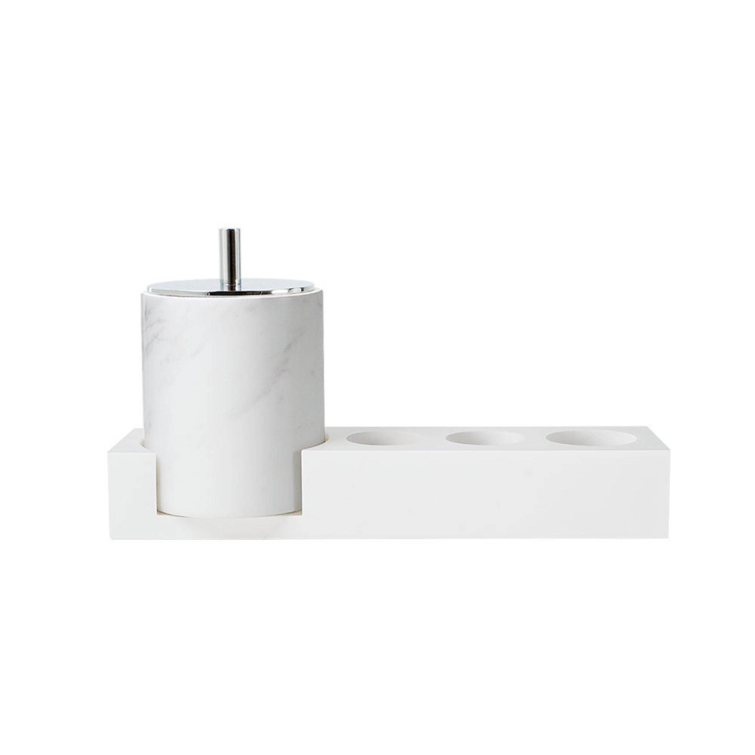 Jazz White Marble Toothbrush Holder Set (Cotton Swab Can Version - Silver Lid) TMC880-1+CBJ880-6 -  Bath Sets - ebarza Furniture UAE | Shop Modern Furniture in Abu Dhabi & Dubai - مفروشات ايبازرا في الامارات | تسوق اثاث عصري وديكورات مميزة في دبي وابوظبي