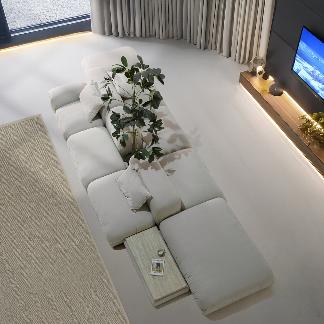 BEACON Kaisa Modular Chaise Sofa in neutral fabric, showcasing its contemporary design and comfortable seating.