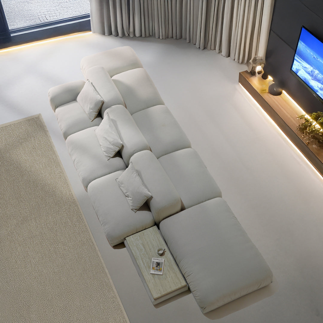 BEACON Kaisa Modular Chaise Sofa in neutral fabric, showcasing contemporary design and comfortable seating.