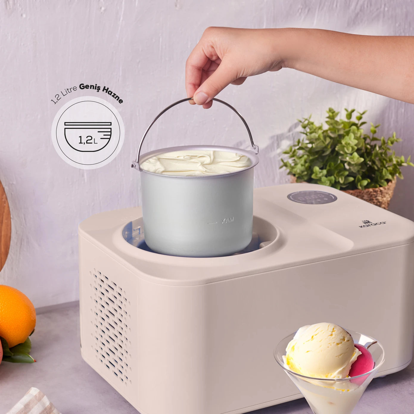 Karaca 2 in 1 Automatic Ice Cream Maker Machine with Mixer and Freezer Vanilla 153.09.01.0964 -  Kitchen Appliances - ebarza Furniture UAE | Shop Modern Furniture in Abu Dhabi & Dubai - مفروشات ايبازرا في الامارات | تسوق اثاث عصري وديكورات مميزة في دبي وابوظبي