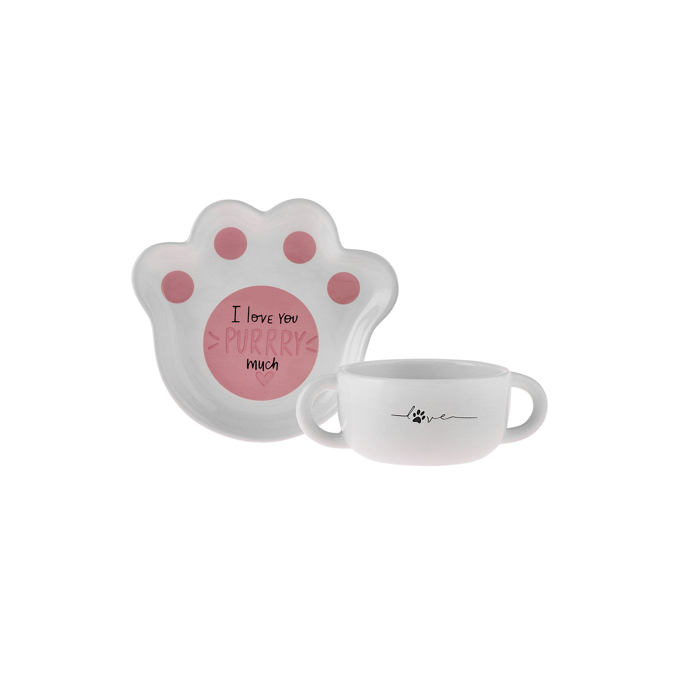 Karaca Cat Plate and Bowl Food Set featuring ceramic bowls with colorful cat-themed designs for pet feeding.
