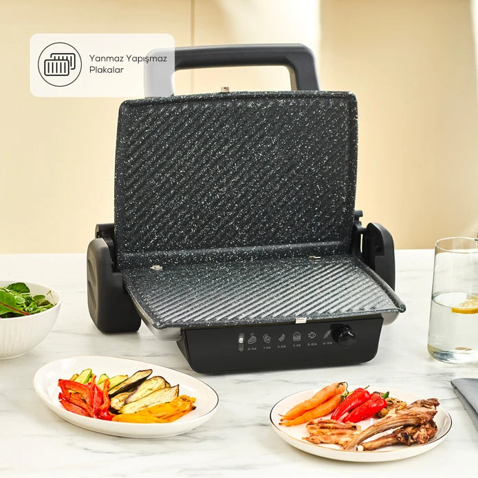 Karaca Crust Grill and Toaster in matte cream with 6 slots, kitchen appliance designed for toasting and grilling bread.