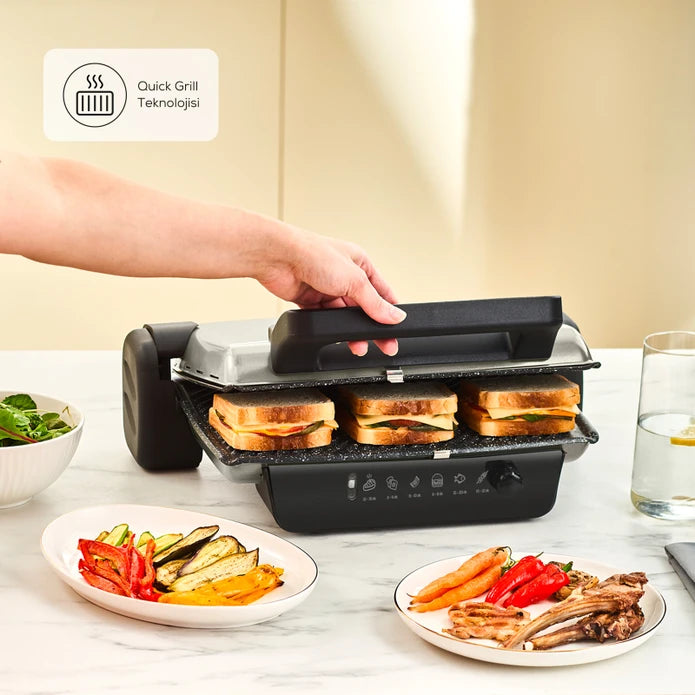Karaca Crust Grill Toast Grill and Toaster in matte cream with 6 slots, kitchen appliance for toasting and grilling.