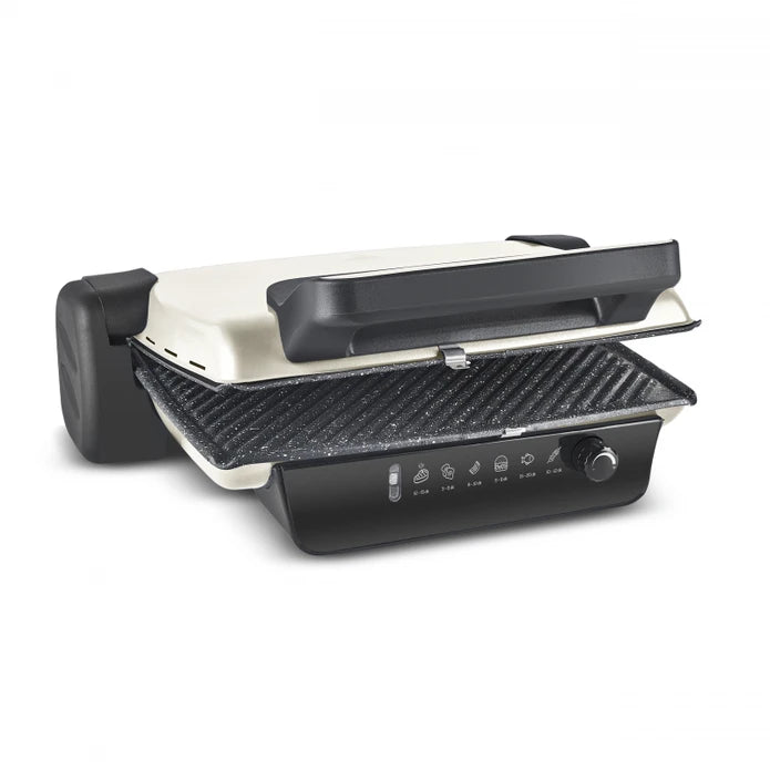 Karaca Crust Grill and Toaster, 6-slice matte cream kitchen appliance with slots for grilling and toasting bread.