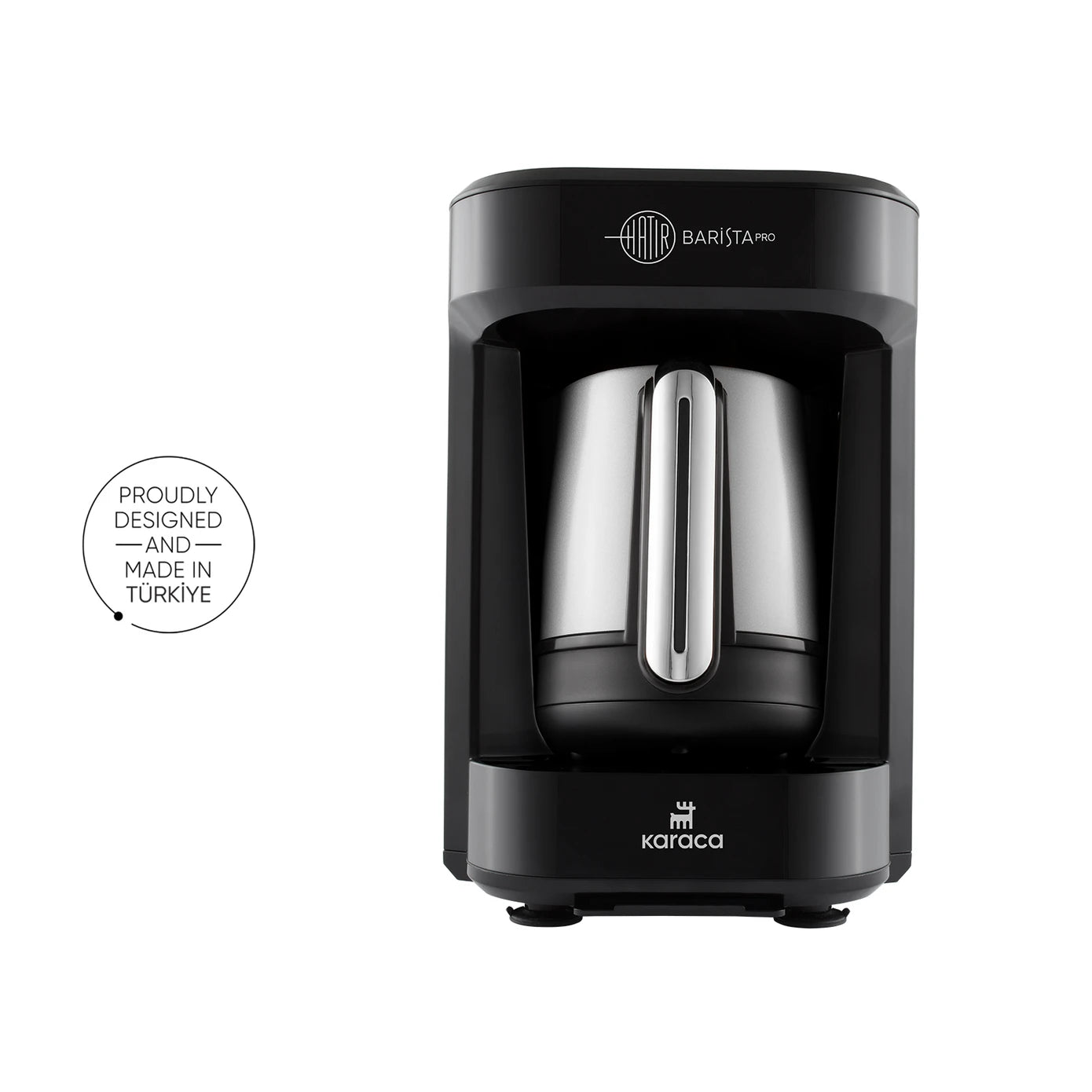 Karaca Hatır Barista Pro talking coffee machine in rose gold for cappuccino and Turkish coffee, kitchen appliance with digital display