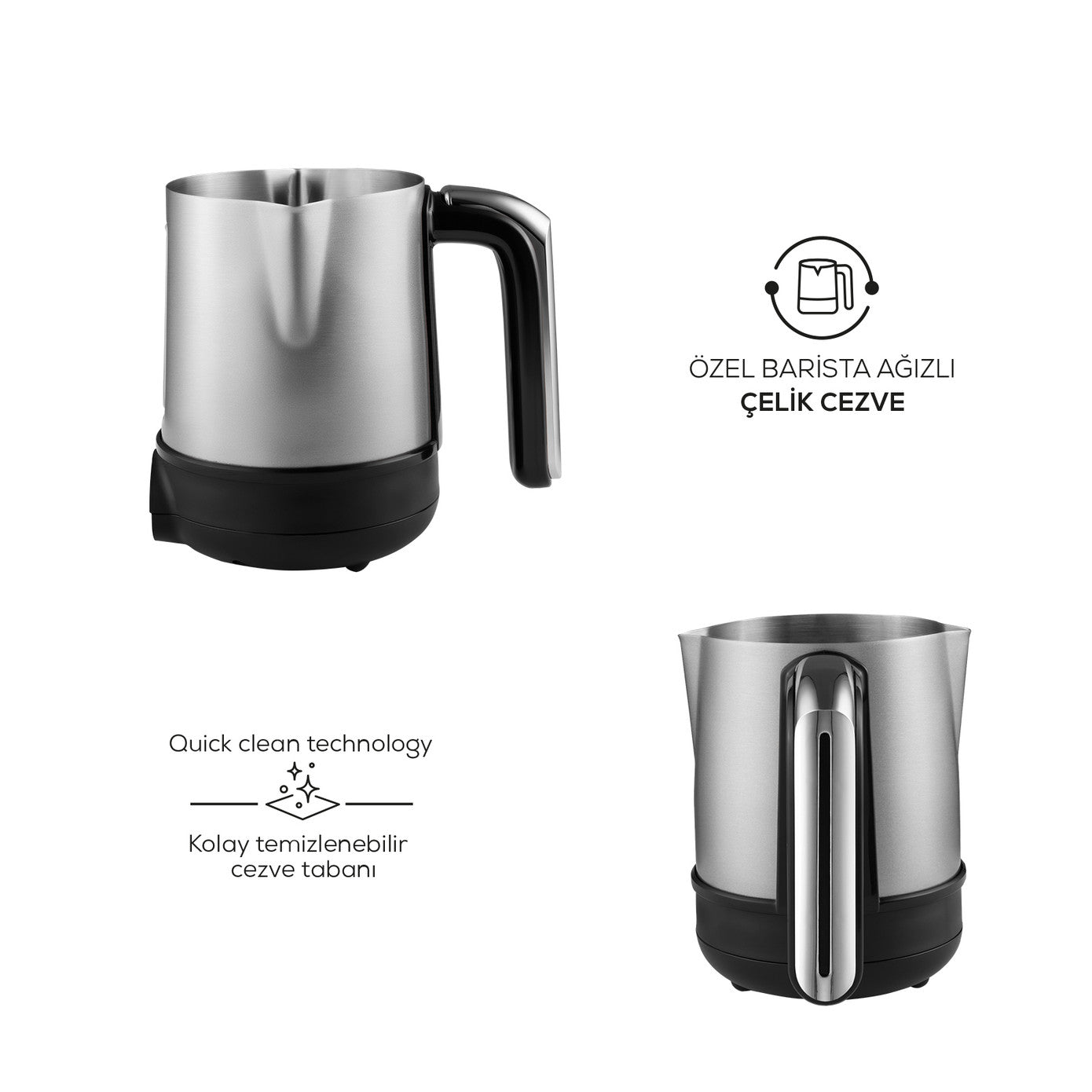 Karaca Hatır Barista Pro talking cappuccino and Turkish coffee machine in rose gold, kitchen appliance with digital display and brewing options.