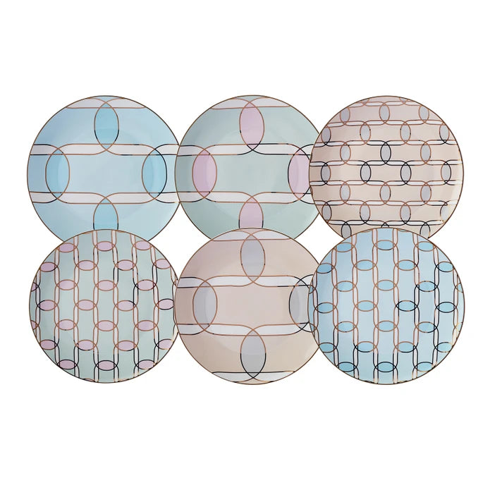 Karaca Heat Cake Set for 6 persons with 19 cm diameter, includes matching plates and utensils for serving cakes.