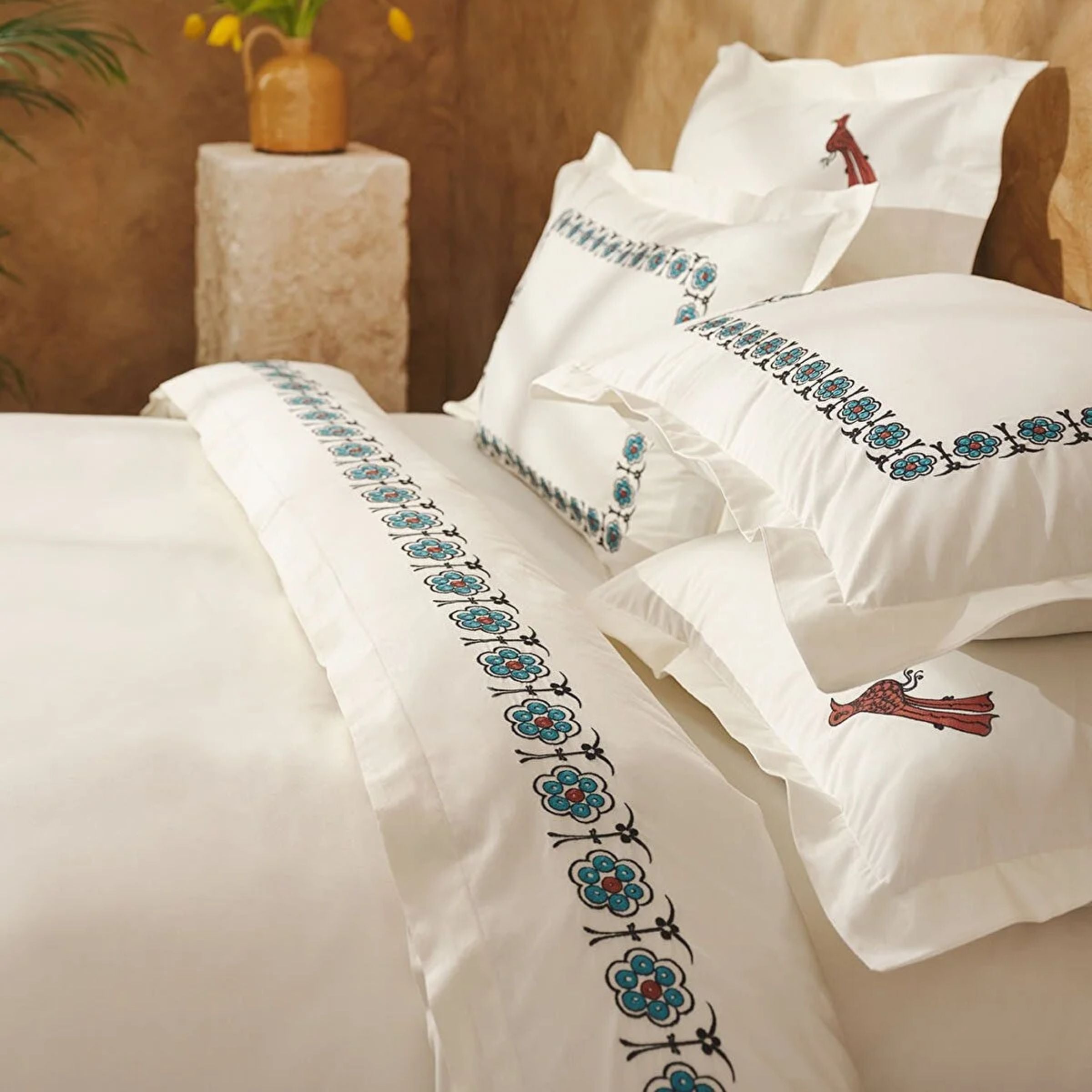 Karaca Home Paye Selcuklu Series Bird Blue 100% Cotton Double Duvet Cover Set 200.20.01.0612 -  Bedding - ebarza Furniture UAE | Shop Modern Furniture in Abu Dhabi & Dubai - مفروشات ايبازرا في الامارات | تسوق اثاث عصري وديكورات مميزة في دبي وابوظبي