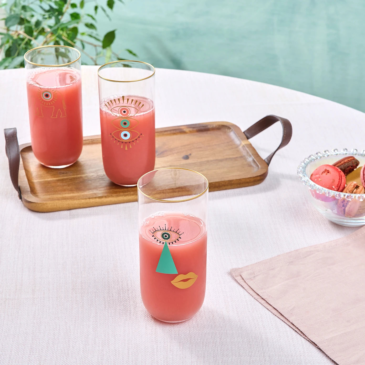 Karaca Lizzie 3-pack soft drink glasses with clear, elegant design for serving beverages, part of Karaca cookware and glassware collection.
