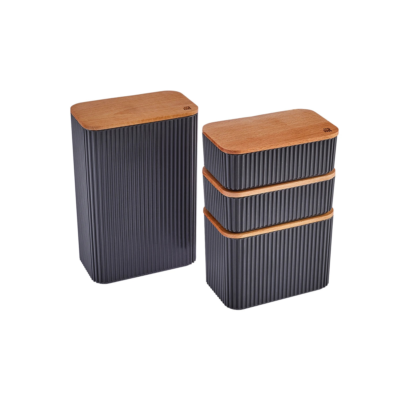 Karaca Massimo 4-piece anthracite spice storage box set with clear lids for organized kitchen spice storage