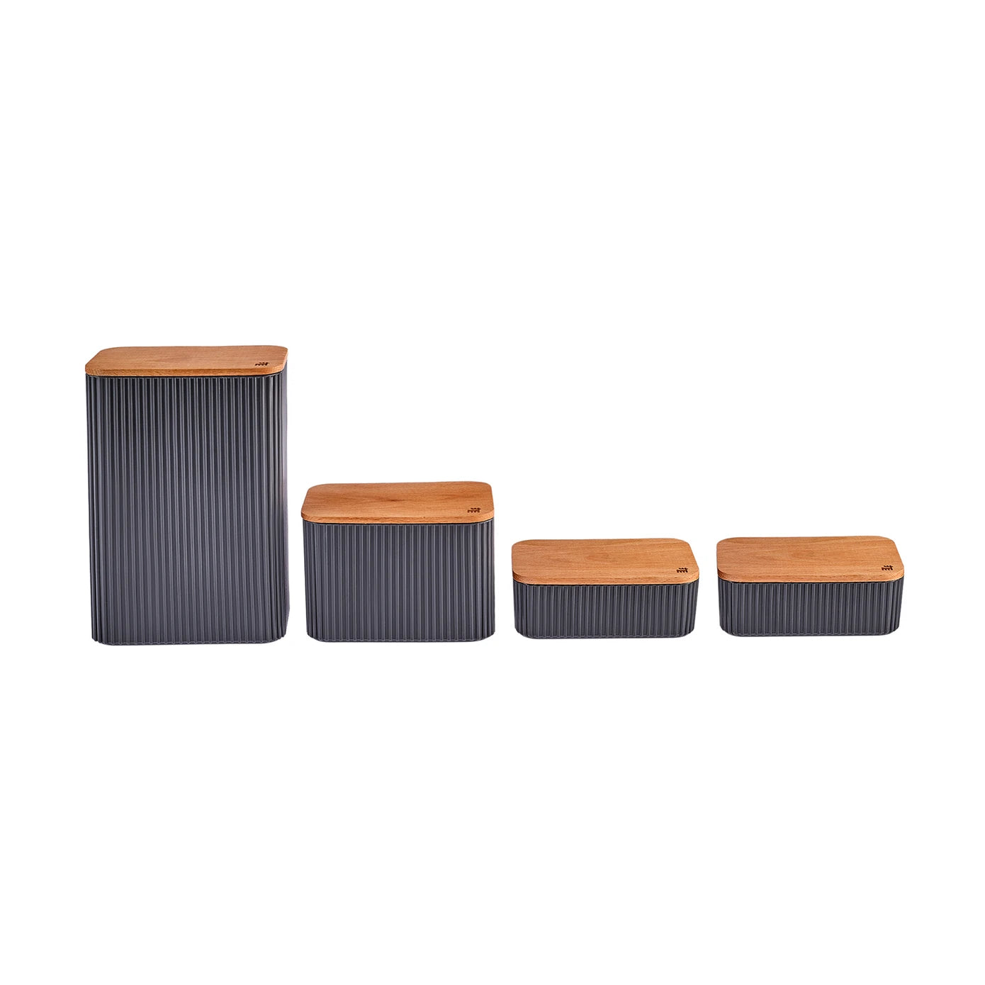 Karaca Massimo 4-piece storage box set in anthracite for spices, featuring clear lids and sleek design for organized kitchen storage