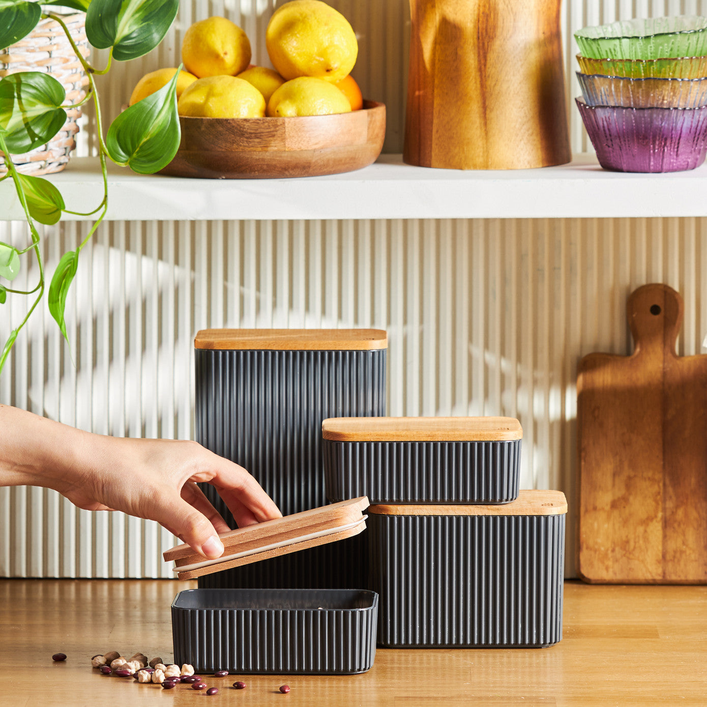 Karaca Massimo 4-Piece Storage Box Set Anthracite 153.09.01.0576 -  Spice Sets - ebarza Furniture UAE | Shop Modern Furniture in Abu Dhabi & Dubai - مفروشات ايبازرا في الامارات | تسوق اثاث عصري وديكورات مميزة في دبي وابوظبي