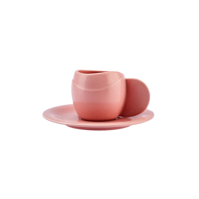 Karaca Rosy coffee cup set for 2 with 90 ml cups, elegant ceramic design, perfect for serving coffee to two persons.