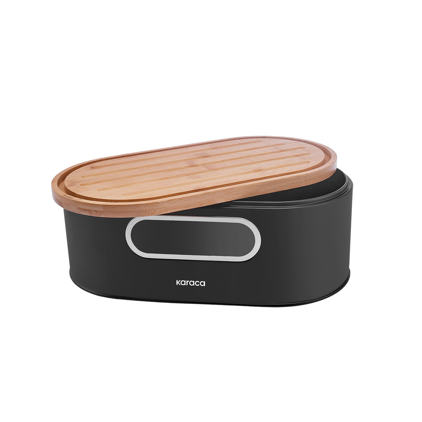 Karaca Stream 2-in-1 black bread box and cutting board, stylish kitchen storage and prep accessory from Karaca.