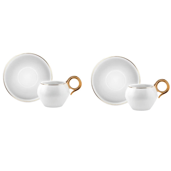 Karaca Venus Gold set of 2 coffee cups, 135 ml, featuring elegant gold accents, perfect for serving coffee in style.