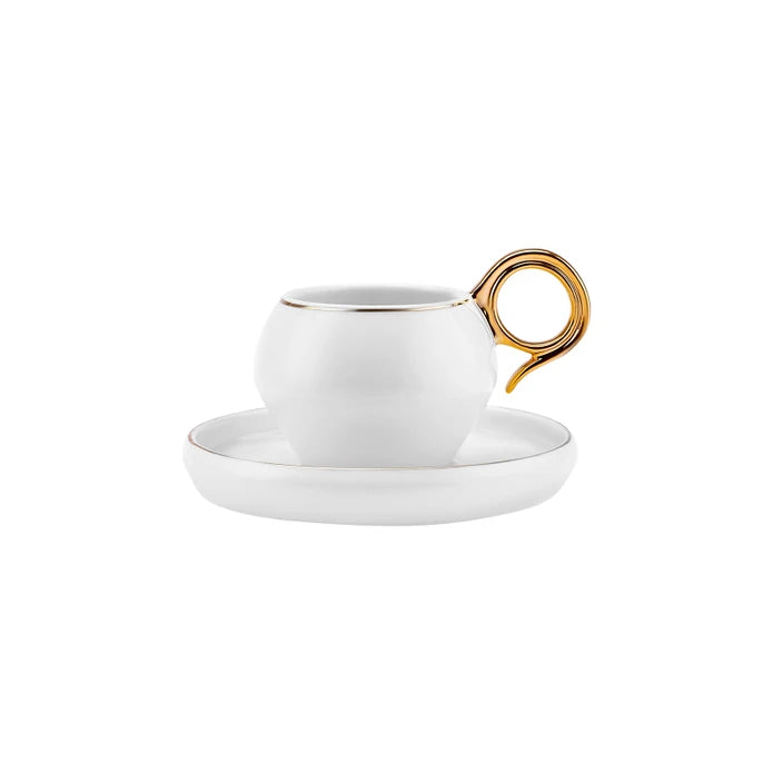 Set of two Karaca Venus Gold coffee cups, 135ml, featuring elegant gold accents and a sleek design, ideal for serving coffee.