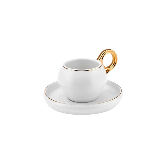 Karaca Venus Gold set of 2 coffee cups, 135 ml, elegant gold accents on ceramic, perfect for serving coffee.
