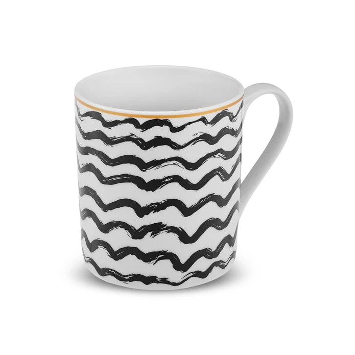 Black Karaca Zigzag Mug, 360 ml, ceramic coffee cup with zigzag pattern from KARACA AND KARACA HOME, perfect for hot beverages.