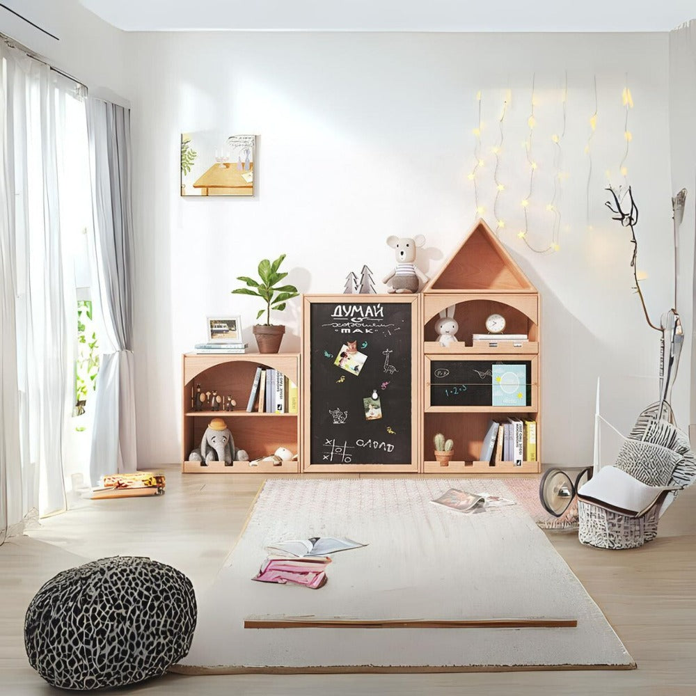 Kids Peekaboo Cabinet by BEACON, featuring colorful shelves and playful design for children’s storage and organization.