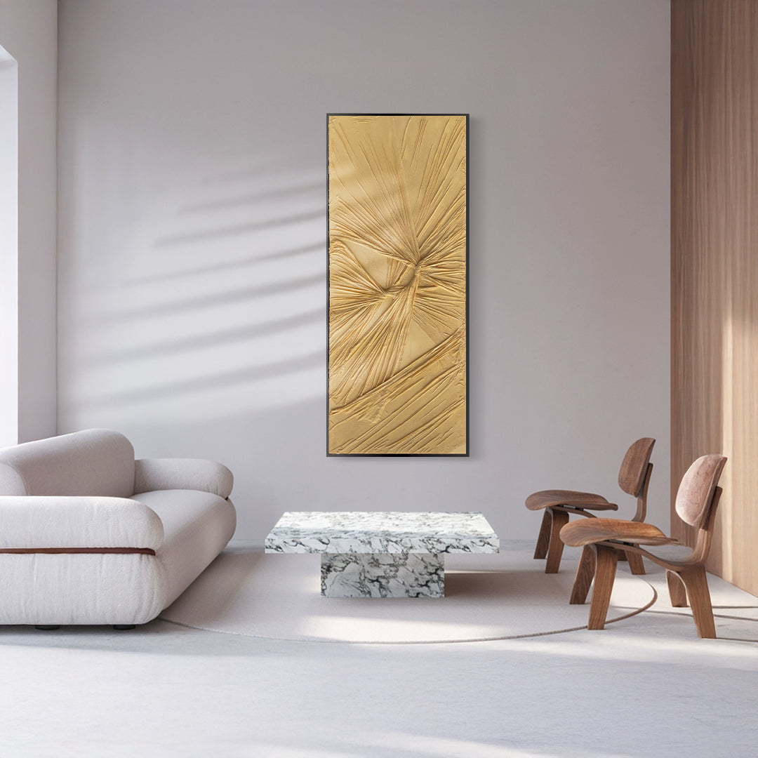 Hand-painted fabric art featuring vibrant yellow knot design, 80x200cm, by BEACON in the Knots collection.