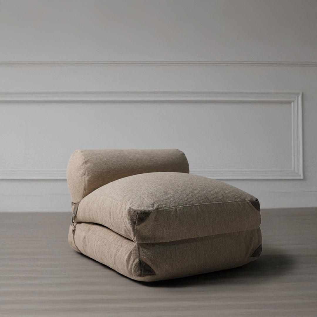 Brown and beige La-Concha Sunproof 100% Olefin Bean Bag by BEACON (LAZDG) with soft, cushioned fabric and casual style.
