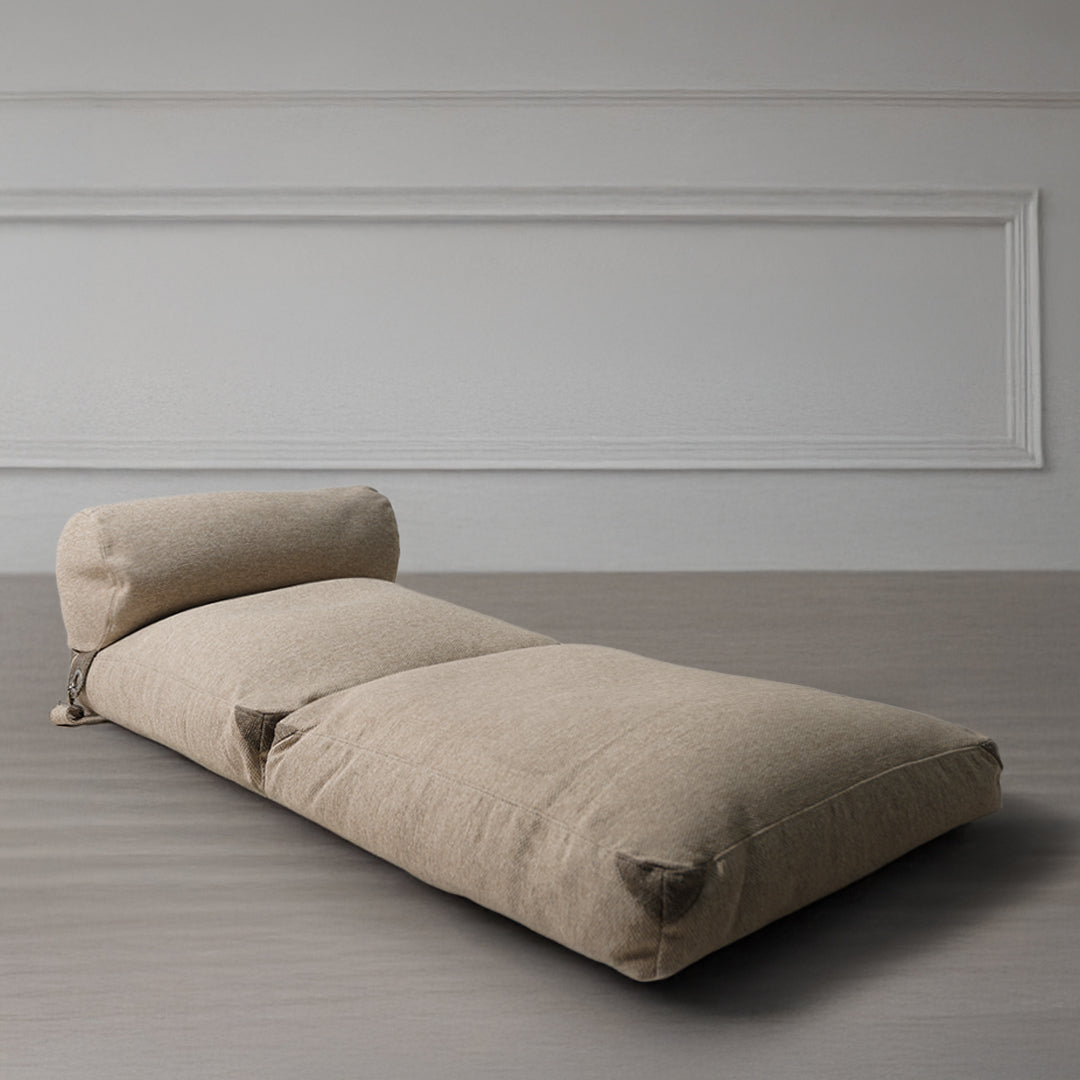 La-Concha brown and beige sunproof bean bag by BEACON, made of 100% Olefin fabric, shown in a cozy living room setting.