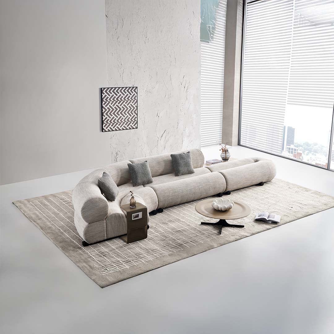 Laisi 2-seater sofa module with right-side 2/3 back, in beige fabric, by BEACON, model SF238, modern living room furniture