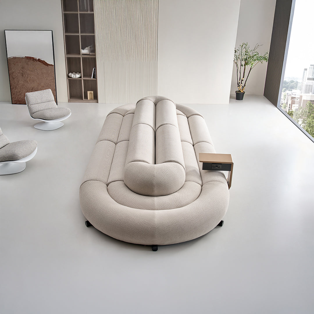 Laisi 2-seater sofa module with 2/3 back on the right side by BEACON, modern living room furniture with beige upholstery.