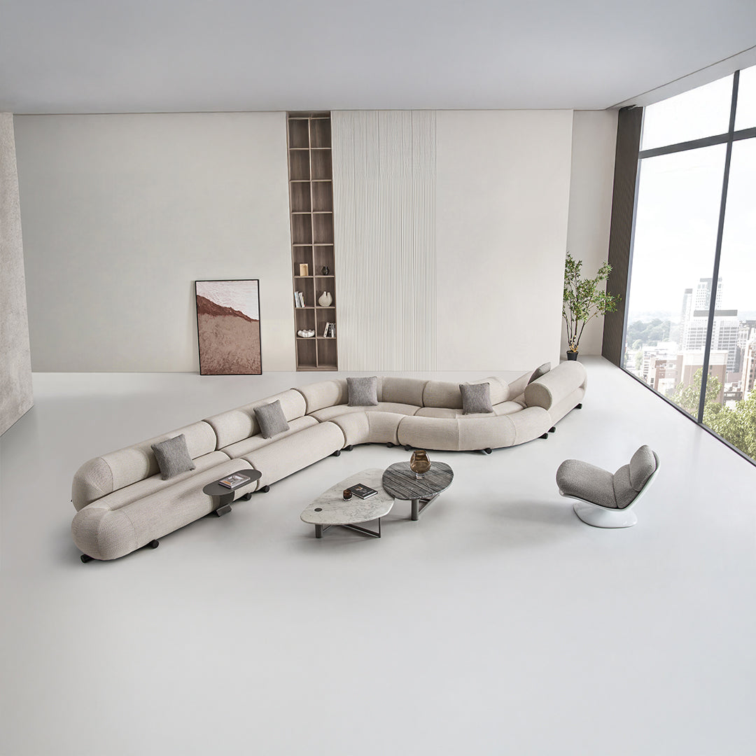 Laisi 2-seater sofa module with 2/3 back support in beige, from BEACON, model SF238-A, showing right side view.