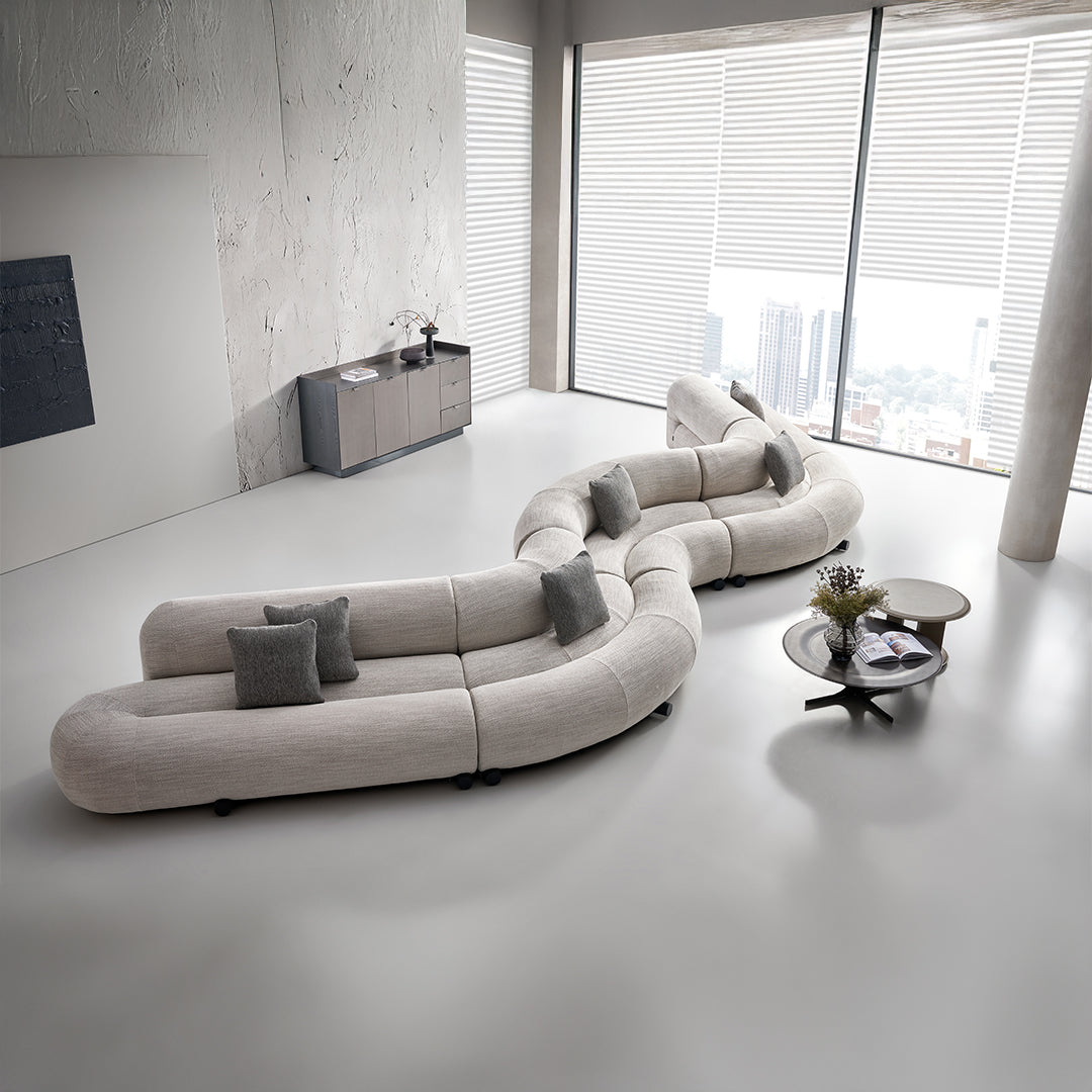 BEACON Laisi 90-degree corner sofa module with long back, featuring plush upholstery and modern design for spacious living rooms.