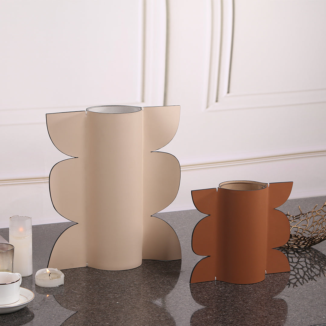 Leather vase by BEACON, designed for dry and fresh flowers, featuring a sleek, textured leather exterior and modern vase shape.