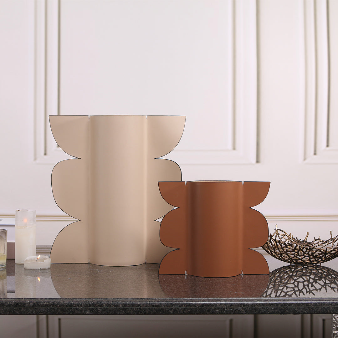 Leather vase by BEACON, featuring a sleek dry and fresh leather design, ideal for modern decorative arrangements.