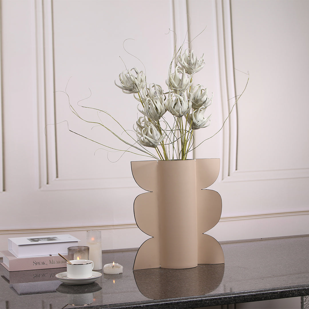 Leather vase from BEACON, designed for dry and fresh flowers, with a sleek, textured leather surface and elegant shape.