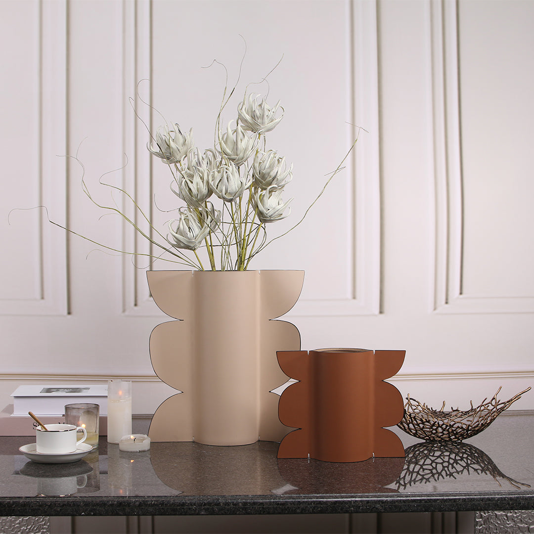 Leather vase from BEACON with a sleek, modern design, suitable for dry or fresh floral arrangements.