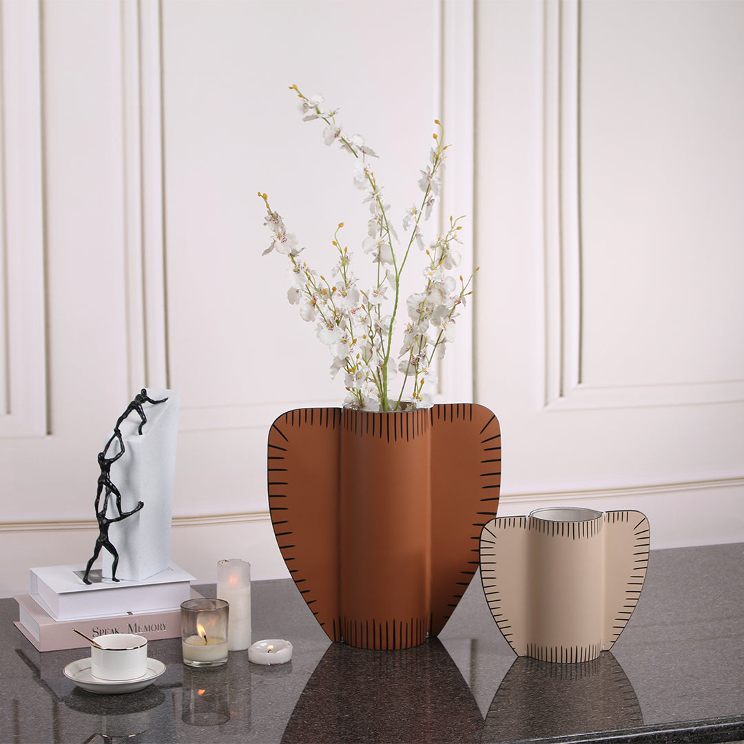 Leather Vase-Dry & Fresh BEACON vase with textured leather exterior and sleek design for floral arrangements.