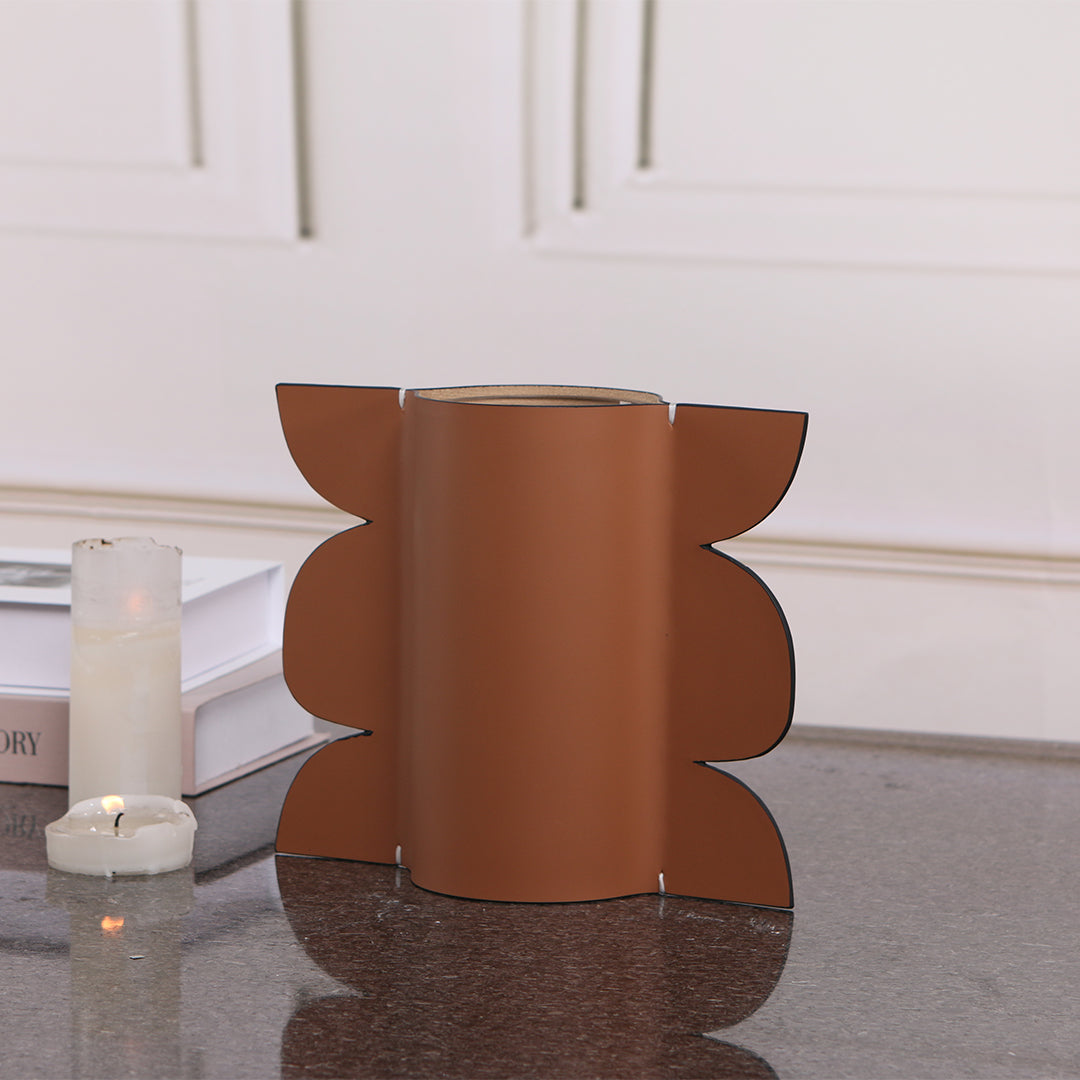 Leather vase from BEACON with a sleek, textured design suitable for dry or fresh floral arrangements.