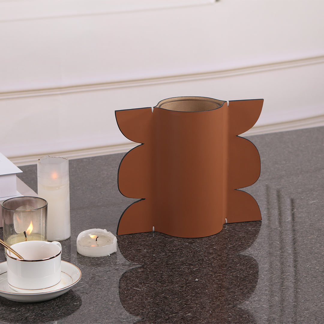 Leather vase from BEACON, dry and fresh leather finish, decorative vase for home décor, SKU KB3009CS.